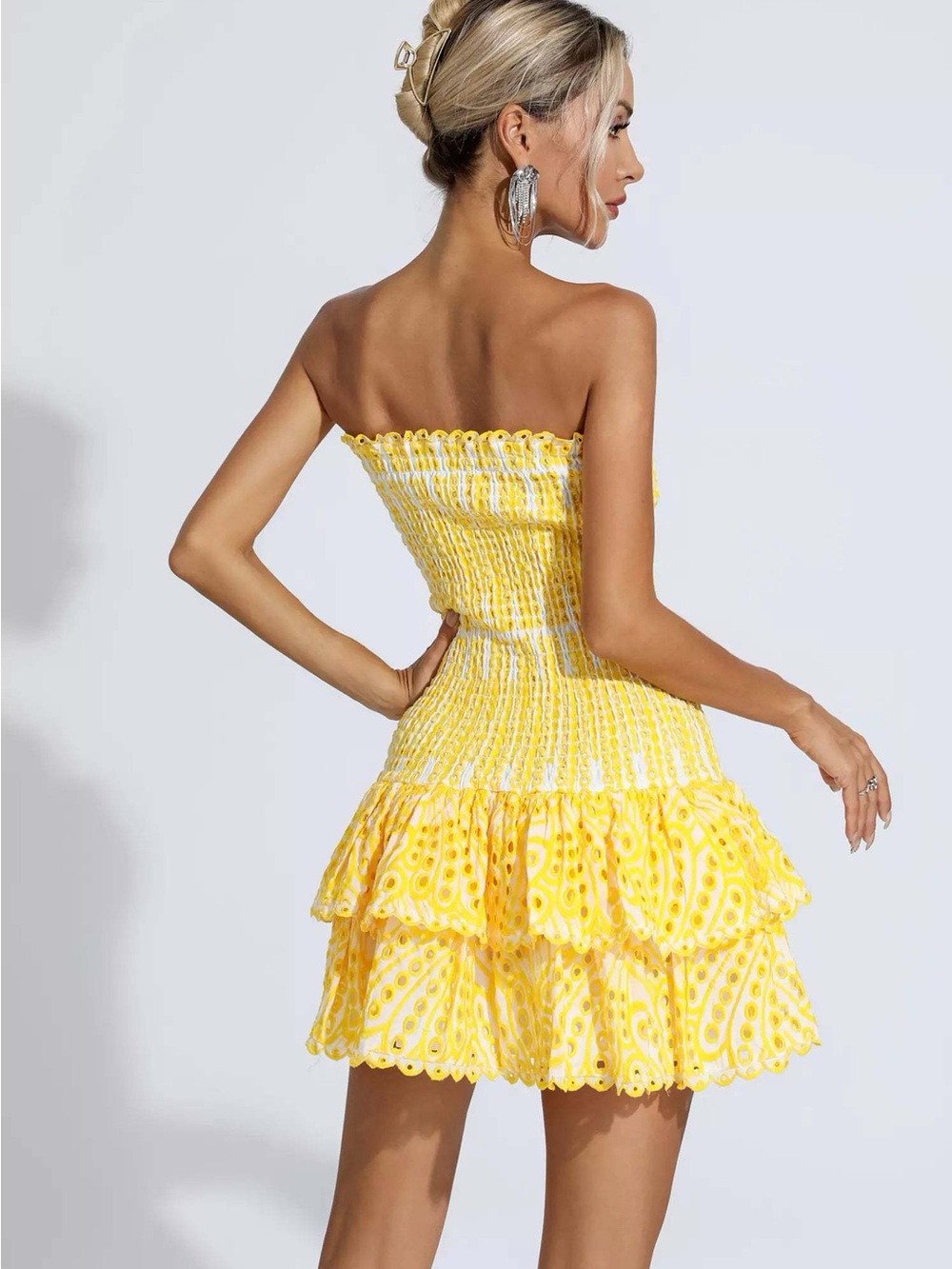 Yellow Strapless Ruffle Mini Dress - Picture 3 of 5